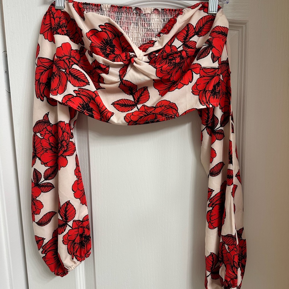 Floral Off-Shoulder Top - Red and Cream
